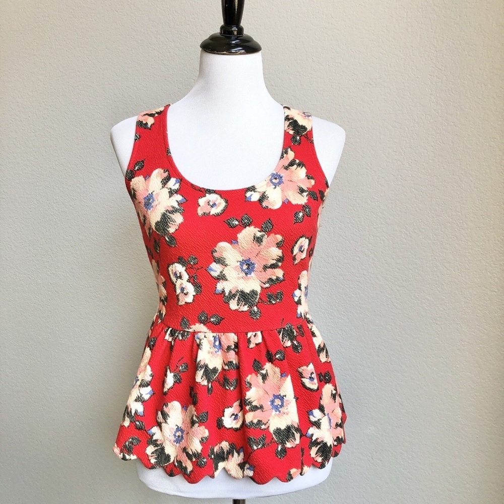 Anthropologie Red Peplum Tank Top